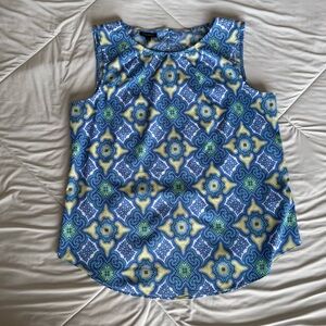 Talbots Blue and Green Geometric Paisley Tank Top Blouse